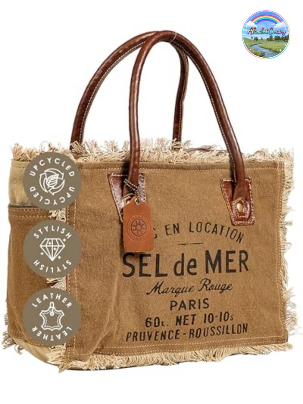 Canvas Tote Bag with Leather Strap, French Inspired Handbag for Women